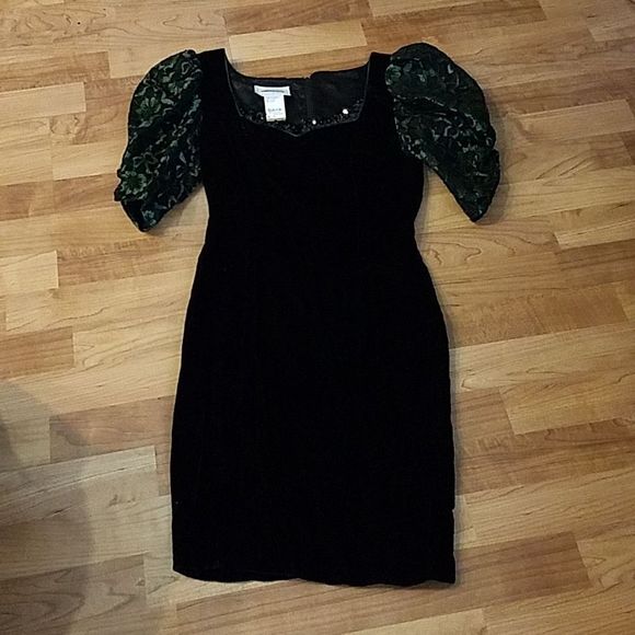 GUNNE SAX JESSICA MCCLINTOCK  SEQUIN SQUARE NECK LACE PUFF SLEEVES VELVET LACE 5 - Picture 9 of 9